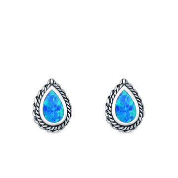 Pear Shape Stud Earrings Lab Created Blue Opal 925 Sterling Silver (6mm)